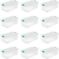 Sterilite Storage System Solution with 106 Quart Clear Stackable Storage Box Organization Containers with White Latching Lid, 12 Pack